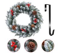 Christmas Wreath, Xmas Wreath for Front Door with Hanger, Christmas Decor with Artificial Red Berry Pine Cone Spruce, Artificial Wreath Christmas Decorations for Indoor Outdoor (Green-3, 40cm)