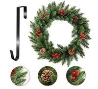 Christmas Wreath, Xmas Wreath for Front Door with Hanger, Christmas Decor with Artificial Red Berry Pine Cone Spruce, Artificial Wreath Christmas Decorations for Indoor Outdoor (Green-2, 30cm)