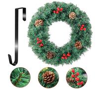 Christmas Wreath, Xmas Wreath for Front Door with Hanger, Christmas Decor with Artificial Red Berry Pine Cone Spruce, Artificial Wreath Christmas Decorations for Indoor Outdoor (Green-1, 30cm)