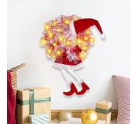 Christmas Wreaths for Front Door, 17.72 Inch Lighted Xmas Elf Legs Wreath with Santa Hat and Ribbon Bow Artificial Wreath Hanging Decoration for Fireplace Wall Windows (Red with light)