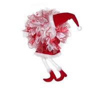 Christmas Wreaths for Front Door, 17.72 Inch Lighted Xmas Elf Legs Wreath with Santa Hat and Ribbon Bow Artificial Wreath Hanging Decoration for Fireplace Wall Windows (Red)