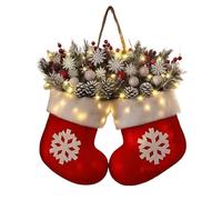 Christmas Wreaths for Front Door, 30X40CM Twinkling Christmas Mitten Socks Wreath, Cute Christ-mas Door Wreaths with Light, Lighted Christ-mas Wreath Wall Decorations Novelty, for Indoor Outdoor
