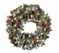 Christmas Wreaths for Front Door, 40cm Light Up Christmas Wreath, Artificial Pine Winter Wreaths with Berries and Pine Cones, Ornaments for Window Fireplace Wall Decor