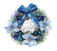 Christmas Wreaths for Front Door,40cm Pine Needles Bow Wreath with Christmas Ornaments,Artificial Merry Christmas Letter Garland Suitable for Wall, Shop Window,Fireplace Decor (Blue)