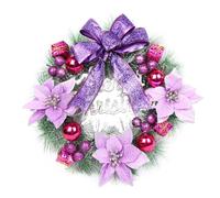 Christmas Wreaths for Front Door,40cm Pine Needles Bow Wreath with Christmas Ornaments,Artificial Merry Christmas Letter Garland Suitable for Wall, Shop Window,Fireplace Decor (Purple)