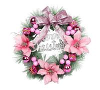 Christmas Wreaths for Front Door,40cm Pine Needles Bow Wreath with Christmas Ornaments,Artificial Merry Christmas Letter Garland Suitable for Wall, Shop Window,Fireplace Decor (Pink)