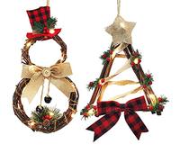 Christmas wreaths for front door, Christmas decoration wreath with bow knot, garland wall hanging ornament decoration