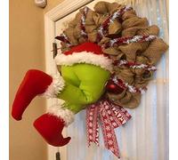 Christmas Wreaths for Front Door,Christmas Thief Stole Christmas Burlap Wreath,Xmas Decorations Exquisite Santa Claus Wreath for Living Room Wall Window Fireplaces Xmas Trees(M)