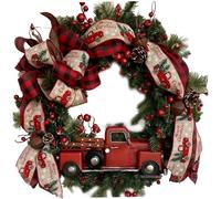 Christmas Wreaths for Front Door, Christmas Wreaths for Front Door Red Truck with Bowknot Artificial Red Berries for Winter Indoor Outdoor Wall Window