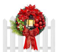 Christmas Wreaths for the Front Door, Illuminated, 40 cm, Decorative with Bow for Outdoors, Art Decoration for Windows, Doors, Fireplace, Cabinet, Outdoor, Indoor