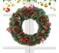 Christmas Wreaths for the Front Door - Seasonal Artificial Decoration - Decorative with Red Berries and Pine Cones | For Front Door Outdoor Indoor Home Canopy Winter Window Fireplace Sims