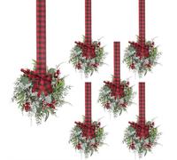 Christmas Wreaths for Windows,Winter Mini Wreaths Christmas,Cabinet Wreath for Kitchen C-hristmas,Artificial Berries Snowy Pine Garland with Red Ribbon for Xmas Table Centerpiece Front Door Decor