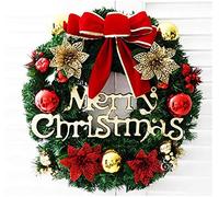 Christmas Wreaths Traditional Red Green Golden Christmas Wreath with Ball Ornaments Berries,Holiday Decoration for Front Door Outdoor Home Window (Color : C) (C)