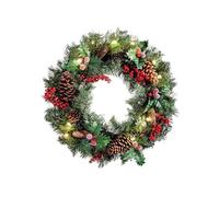 Christmas Wreaths with Lights for Front Door, 40cm Christmas Wreath with Pine Cones and Red Berries, Pre-lit Xmas Wreath Artificial Wreath for Indoor Outdoor Christmas Festival Home Decor (15.7in)