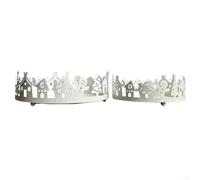 Christmas Wrought Iron Decoration Tray Set with Festive Cartoon Motifs, Metal Serving Trays for Holiday Home Decor and Seasonal Displays, for Holding Candles(White)