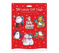 Christmas Xmas 50 Luxury Gift Tags - 6 Assorted Cute Designs with String Santa Snowman Reindeer
