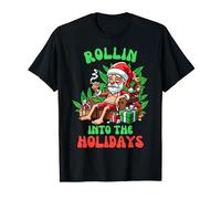 Christmas Xmas Cannabis Weed Lover Rollin Into The Holidays T-Shirt