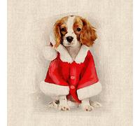 Christmas Xmas Digital Printed Cotton Rich Linen Look Quilting Craft Project Cushion Curtain Furnishing Upholstery Fabric Material (per Panel, Xmas King Charles)