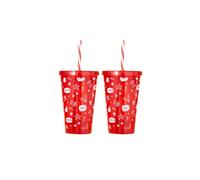 Christmas Xmas Feeding Set for 3+ Years, Festive Lunch Dinner Christmas Santa Reindeer Themed Dinnerware Lunch Food Set for Kids Children Tiny to Tots (2 Pack Straw Sipper, One Size)