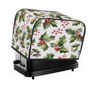 Christmas Xmas Holly Leaf Toaster Cover 2 Slice, Waterproof Protective Oxford Fabric Small Kitchen Appliance Dust Cover with Pocket for Toaster Oven Coffee Machine Mixer