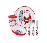 Christmas Xmas Kids 6pcs Reusable Dinner Set - Cup, Bowl, Plate & Cutlery | Lightweight & Kid-Friendly Dinnerware Set Includes Knife, Fork & Spoon, Plastic Tableware Set | Easy to Hold Design