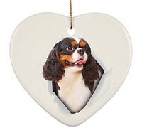 Christmas Xmas Tree Bauble With Ribbon Christmas Baubles Ceramic Xmas Tree Decorations Christmas Tree Pendant Funny Cavalier King Charles Spaniel Tri Color Go Though Hole Personalized Name