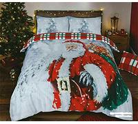 Christmas Xmax Bedding Duvet Cover Set soft comfortable Snowman Greetings Red Bed Quilt Cover with Pillow case (Santa Father, Super King)
