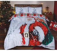 Christmas Xmax Bedding Duvet Cover Set Soft Comfortable UK Hot Beddings 3D Snowman, Greetings, Santa Father Quilt Covers with Pillowcase (Santa Father, Super King)