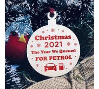 Christmas Year We Queued For Petrol 2021 Wood Bauble Tree Decoration Funny