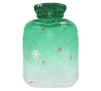 Christmas Yellow Bell-Shaped Holly hot Water Bottle with Soft Cover, 2L Warm Water Bottle for Bed for Neck and Shoulder Pain Relief