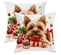 Christmas Yorkshire Terrier Throw Pillow Covers, Cute Dog Decorative Pillowcase, Winter Holiday Xmas Décor Soft Cushion Covers for Home Sofa Bedroom Living Room 18x18 Inch