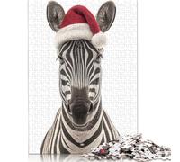 Christmas Zebra with Santa Hat Puzzle 500 Pieces Jigsaws Wooden Puzzles for Adults & Teenager for Adults Teenagers Age 12+ 500pcs (52x38cm)