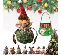ChristmasDoll Bags, Zipper Design Christmas Bags Zipper Design, Fabric Small Gift Bags with Drawstring for Your Gift-Giving Needs (Green-Bear)