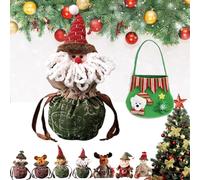 ChristmasDoll Bags, Zipper Design Christmas Bags Zipper Design, Fabric Small Gift Bags with Drawstring for Your Gift-Giving Needs (Green-Santa)