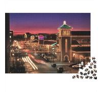 ChristmasLightedCity 1000 Piece Difficult Puzzle for Adults Town Street Night Lights Wet Road Premium Thick Sturdy Vibrant Challenging Stress Relief 52x38cm/1000pcs