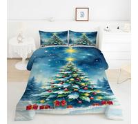 ChristmasTree King Duvet Star King Quilt 7.5 Tog Lightweight Soft Comforter Set, All Seasons Reversible Coverless Microfiber Duvet with 2 Pillowcases Machine WashableY1253
