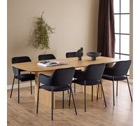 Christo Dining Table in Oak includes 6 Lima Dining Chair includes Armrest in Black