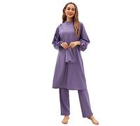 Christol Womens Muslims Swimsuits 3 Pieces Full Cover Burkinis Islamic Arabic Modest Swimwear Sunsuit Beachwear Top Pants Costume Purple