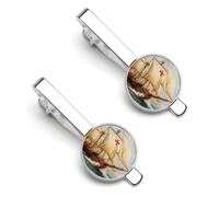 Christopher Columbus Sailing Ships 2Pcs Tie Clips for Men Tie Pins Women Necktie Pinch Bars Tacks Silver Jewellery