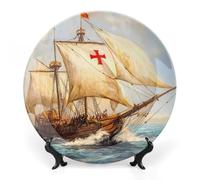 Christopher Columbus Sailing Ships Bone China Decorative Plate Ceramic Plates Wall Decor with Display Stand 6inch