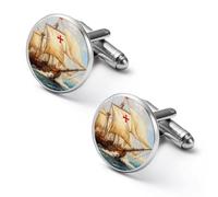 Christopher Columbus Sailing Ships Cufflinks for Men Women Cuff Links Tuxedo Shirt Personalised Printed Jewelry Accessories