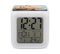 Christopher Columbus Sailing Ships Digital Alarm Clock Bedside LED Night for Bedroom Office Desk 7 Colors Changing