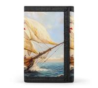 Christopher Columbus Sailing Ships Men's Wallets Trifold Women Purse with Coin Pocket 8 Card Slots Keyring Photo Window