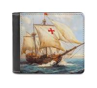 Christopher Columbus Sailing Ships Slim Wallet Bifold Credit Card Holder Case PU Pouch Purse for Men Women