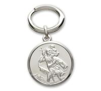 Christopher James of London - Solid 925 Sterling Silver 27mm Round St Christopher Keyring In Gift Box