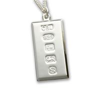 Christopher James of London Solid 925 Sterling Silver Large Ingot Pendant With Custom Hallmark 30mm x 16mm and Optional 1.8mm Wide Diamond Cut Curb Chain In Gift Box (available in 16" to 40")
