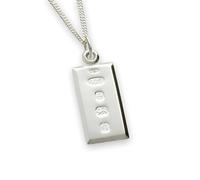 Christopher James of London Solid 925 Sterling Silver Small Ingot Pendant With Custom Hallmark 20mm x 10mm and Optional 1.4mm Wide Diamond Cut Curb Chain In Gift Box (available in 16" to 24")