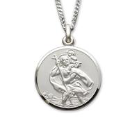 Christopher James of London | Solid 925 Sterling Silver St. Christopher Pendant 18mm and Chain | Traditional Saint Design | St Christopher Travel Gift | Gift Box Included