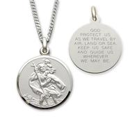 Christopher James of London | Solid 925 Sterling Silver St. Christopher Pendant 20mm and Chain | Traditional Saint Design & Travellers Prayer | St Christopher Travel Gift | Gift Box Included