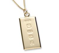 Christopher James of London Solid 9ct Yellow Gold Rectangular Pendant With Over-sized Hallmark Feature 27mm x 14mm and Optional 1.3mm Wide Diamond Cut Curb Chain In Gift Box (available in 16" to 24")